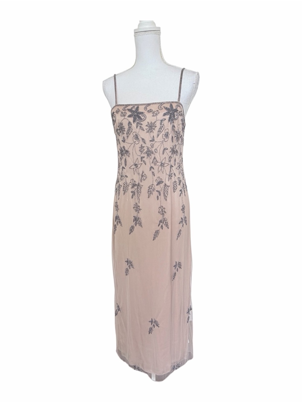 Vintage Rickie Freeman for Teri Jon Blush Pink Beaded Maxi Dress Size 8